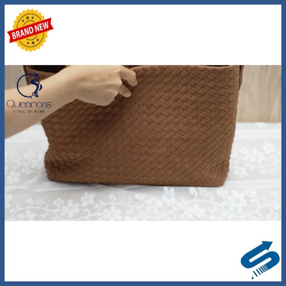 Woven Suede Tote Bag with Top Handle, Fits 13-Inch Laptop, Vegan Leather Hobo - Picture 8 of 8